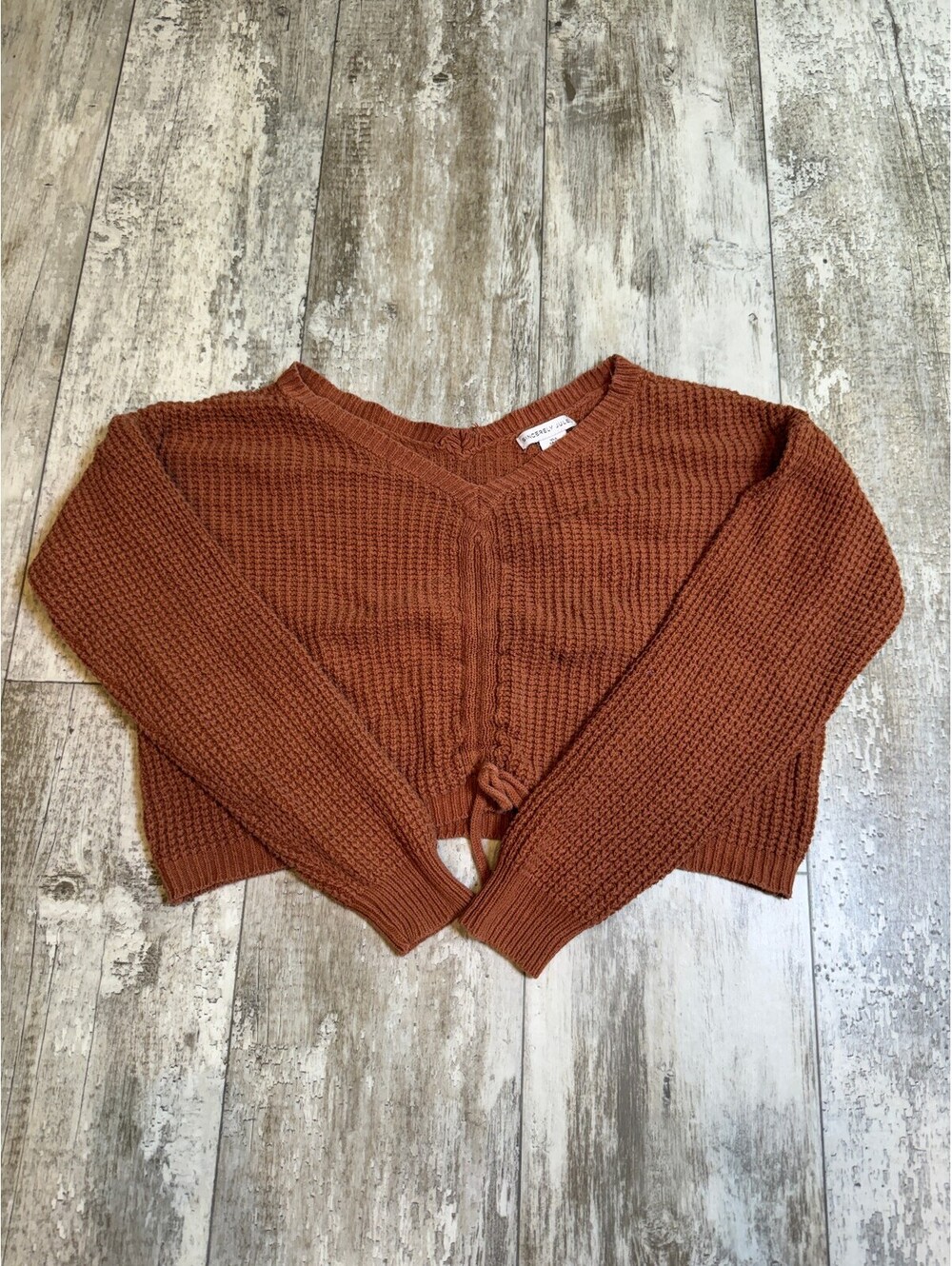 Sincerely Jules Womens L Rust Tie Front Cropped Sweater Boho